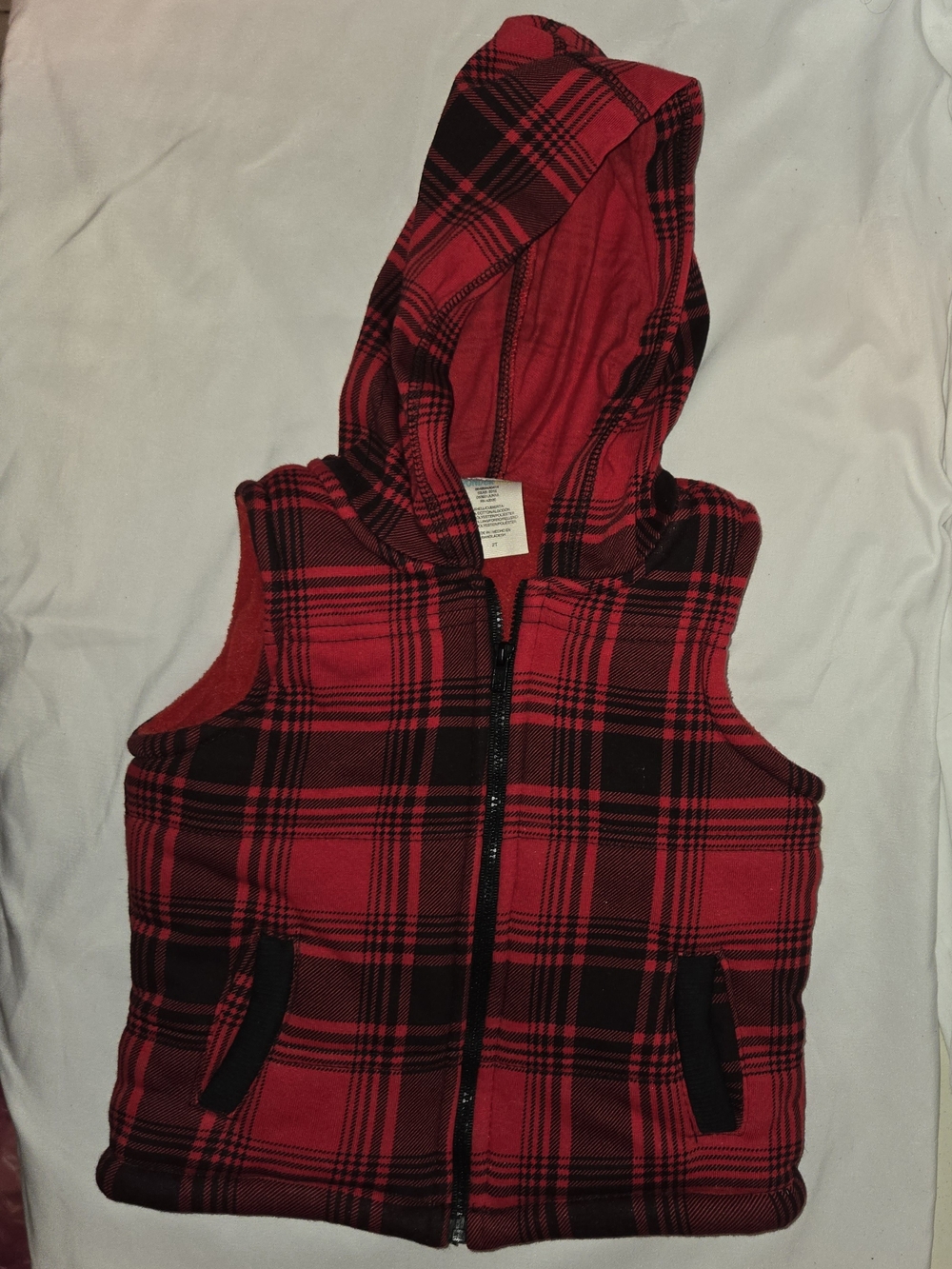 Wonderkids Red & Black Plaid Hooded Vest SZ 2T